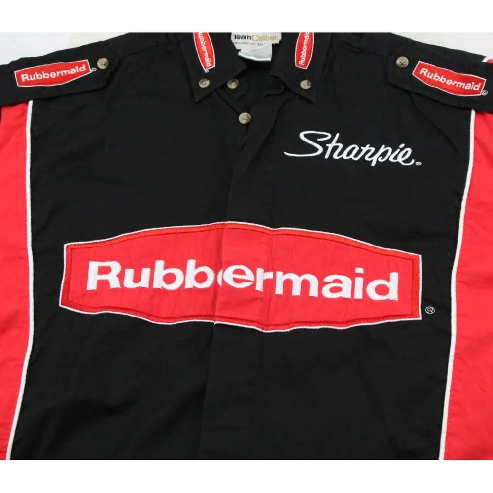 Team Caliber Crew Issued Racing Shirt Sharpie & Rubbermaid Logos Black/Red Cotto